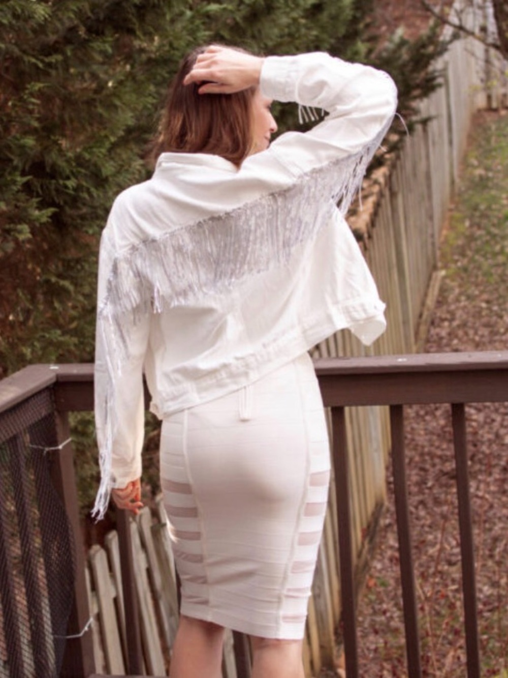Sequin Fringe White Denim Jacket - Picture 3 of 12